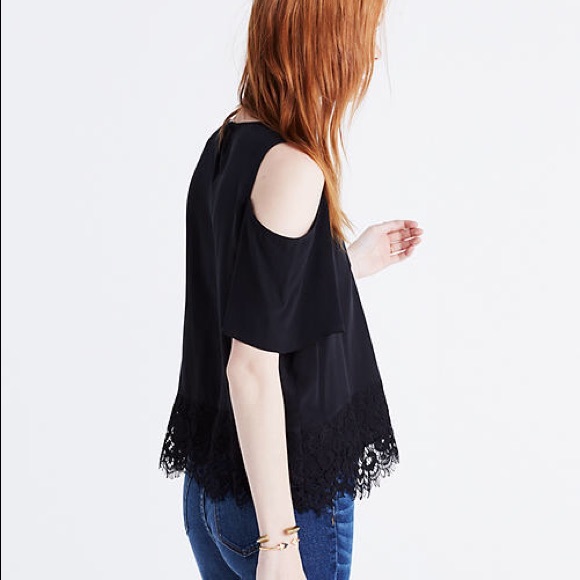 NWT Madewell Lace-Edged Silk Cold-Shoulder Top - Picture 5 of 7
